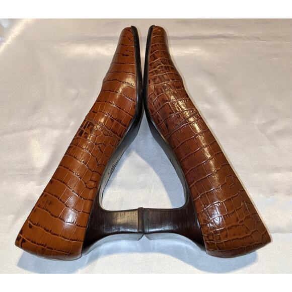LifeStride Studio Women's Croc Embossed Leather Heels Pumps Size 8.5 M Brown - Picture 6 of 10
